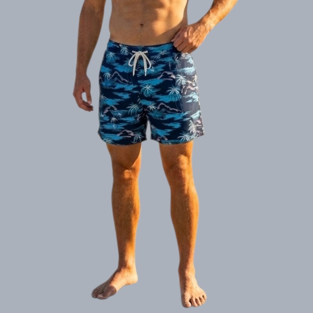 Kanu Surf Mens Swim Trunk Size 2X Blue Tropical Palm Tree Board Shorts Lined NWT